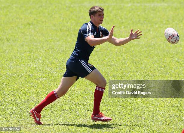 Owen Farrell catches the ball during the British and Irish Lions captain's run at the Aberdeen Sports Ground on May 31, 2013 in Hong Kong.