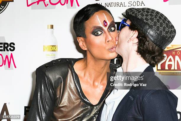 Drag queens Raja and Detox attend the opening night of "Priscilla, Queen Of The Desert" - Arrivals at the Pantages Theatre on May 30, 2013 in...