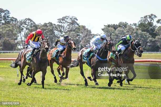 Lynes ridden by Kate Walters wins the Hamilton Flooring Xtra Maiden Plate at Coleraine Racecourse on September 29, 2023 in Coleraine, Australia.