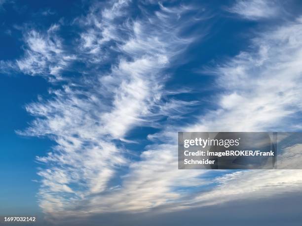 Blue sky with clouds Feather clouds Veil clouds Cirrostratus run diagonally through the image, Germany