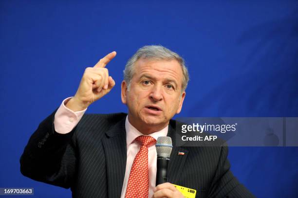 Chilean Finance Minister Felipe Larrain talks during a session at the Latin America and Caraibes International Economic Forum at the French Economy...