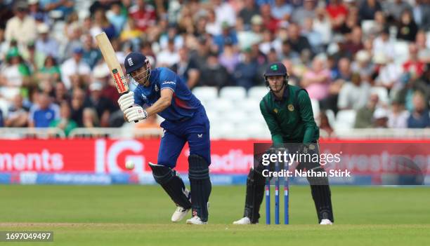 Sam Hain of England bats during the 2nd Metro Bank ODI match between England and Ireland at Trent Bridge on September 23, 2023 in Nottingham, England.