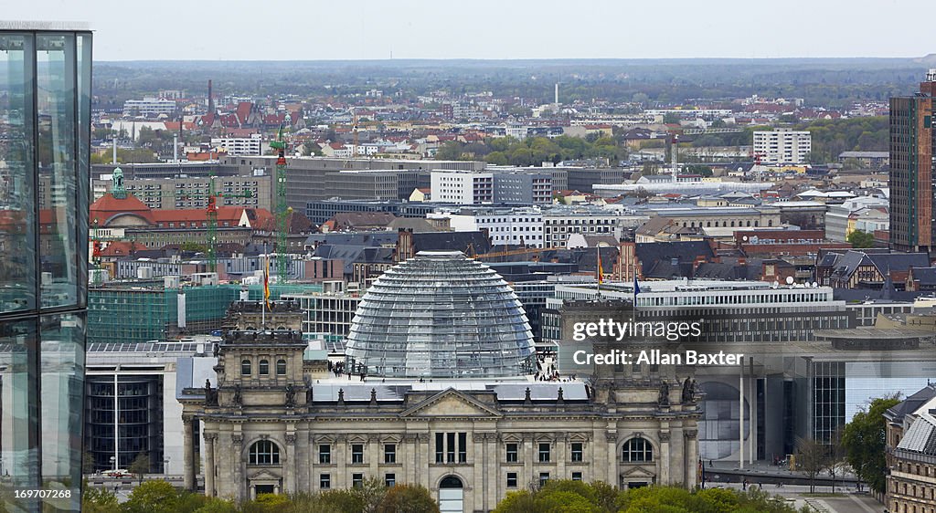 Elevated view of Reichstag and Berlin skyline
