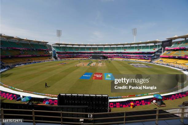 General view of the Assam Cricket Association Stadium, prior to the Bangladesh and Sri Lanka warm-up match prior to the ICC Men's Cricket World Cup...