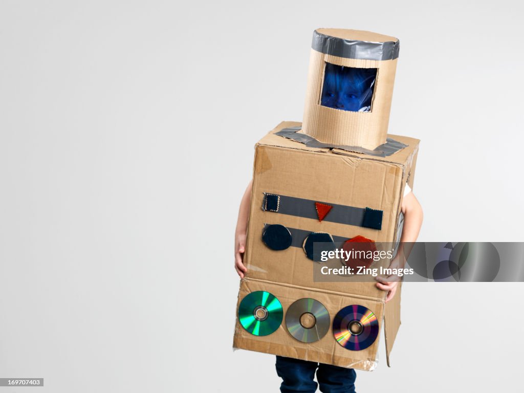 Boy dressed as robot