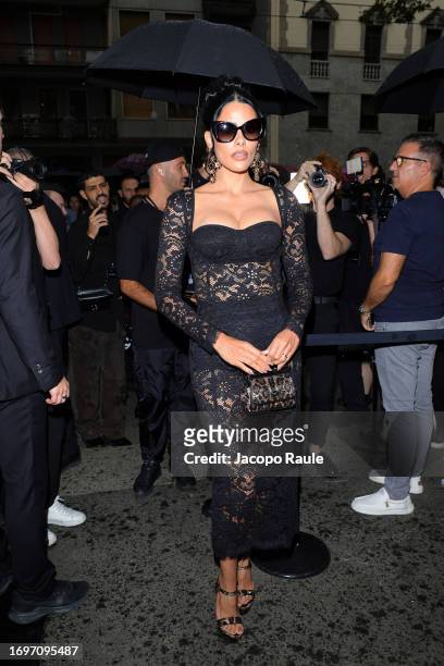 Dy Miryan arrives at the Dolce&Gabbana fashion show during the Milan Fashion Week Womenswear Spring/Summer 2024 on September 23, 2023 in Milan, Italy.