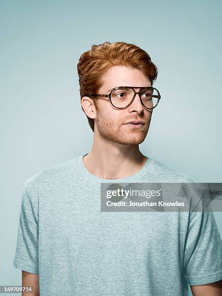 red hair male with glasses looking away - 20 20 vision bildbanksfoton och bilder