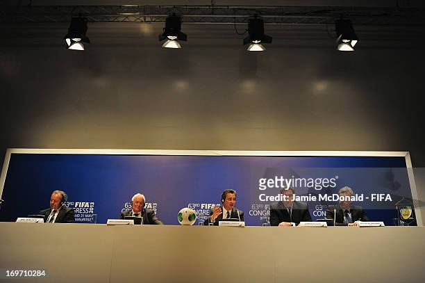 Michael J Garcia, Chairman of the investigatory chamber of the FIFA Ethics Committee talks to the media during the 63rd FIFA Congress press...