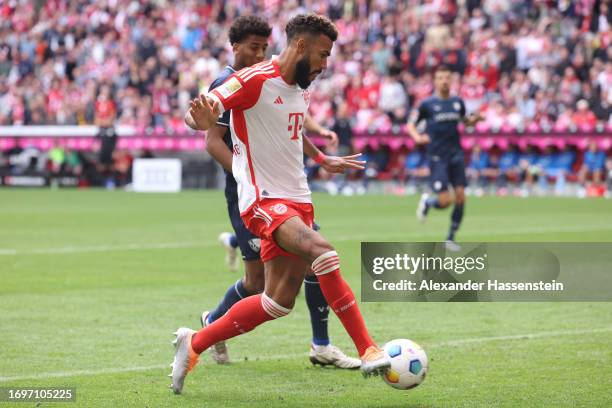 Eric Maxim Choupo-Moting of Bayern Munich scores the team's first goal during the Bundesliga match between FC Bayern München and VfL Bochum 1848 at...