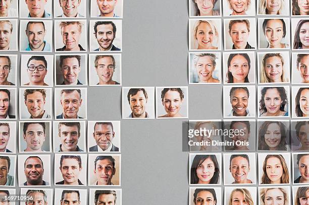 women's and men's portraits with couple in centre - faces grid stock pictures, royalty-free photos & images
