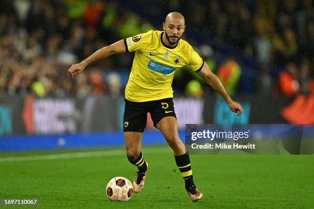 Nordin Amrabat of AEK Athens in action during the Group B - UEFA Europa League 2023/24 match between Brighton & Hove Albion and AEK Athens FC at...