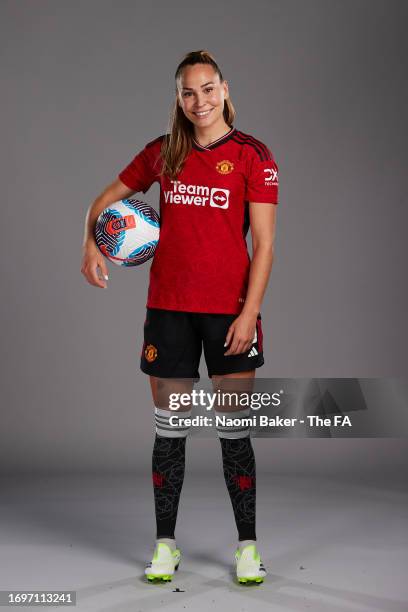 Irene Guerrero of Manchester United poses during the Super League Headshots 2023/24 portrait session at Carrington Training Ground on September 15,...