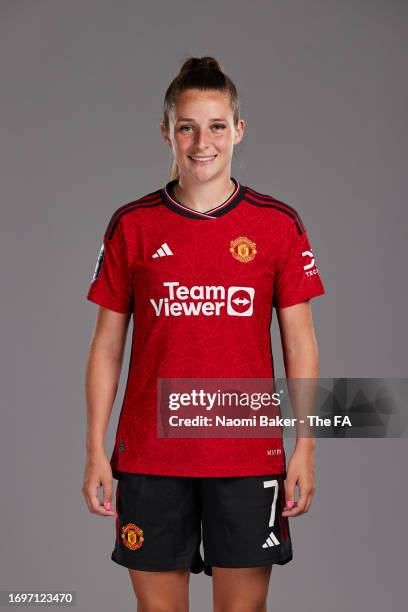 Ella Toone of Manchester United poses during the Super League Headshots 2023/24 portrait session at Carrington Training Ground on September 15, 2023...