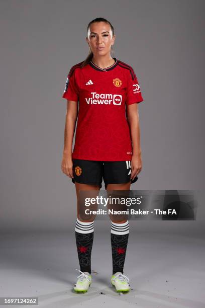 Katie Zelem of Manchester United poses during the Super League Headshots 2023/24 portrait session at Carrington Training Ground on September 15, 2023...