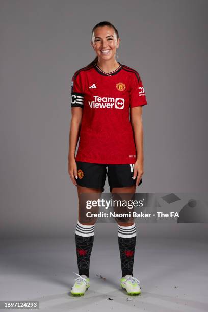 Katie Zelem of Manchester United poses during the Super League Headshots 2023/24 portrait session at Carrington Training Ground on September 15, 2023...