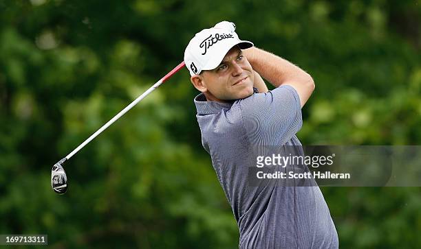 Bill Haas hits his tee shot on the 14th hole during the second round of the Memorial Tournament presented by Nationwide Insurance at Muirfield...