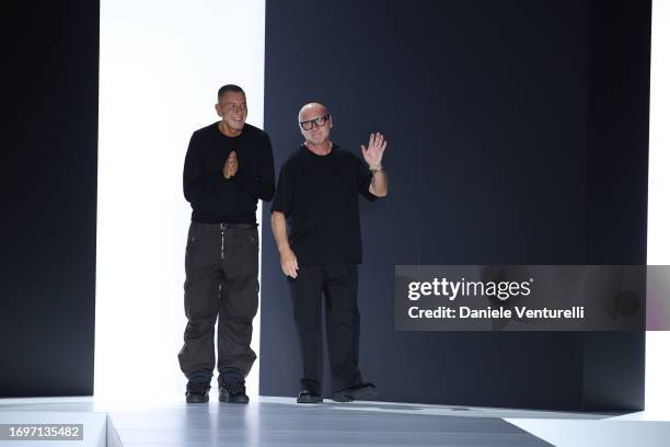 Designer Stefano Gabbana and Domenico Dolce walk the runway at the Dolce&Gabbana fashion show during the Milan Fashion Week Womenswear Spring/Summer...