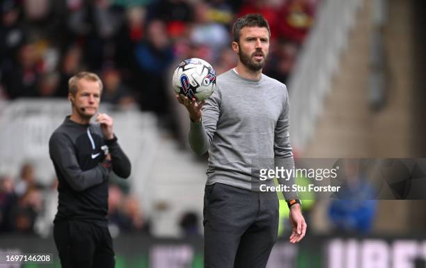 Middlesbrough head coach Michael Carrick reacts on the sidelines during the Sky Bet Championship match between Middlesbrough and Southampton FC at...