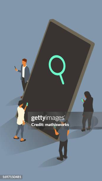 search on phone - smart phone magnifier stock illustrations