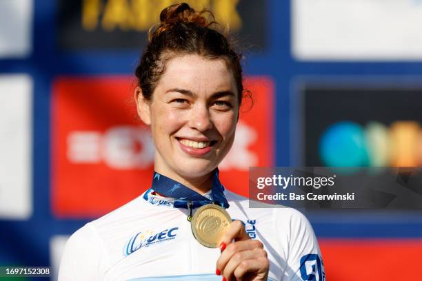 Mischa Bredewold of The Netherlands celebrates at podium as gold medal winner during the 29th UEC Road Cycling European Championships 2023, Elite...