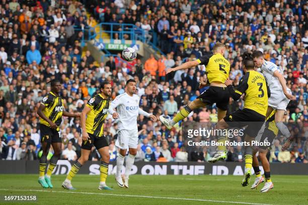 Sam Byram of Leeds United scores to make it 2-0 during the Sky Bet Championship match between Leeds United and Watford at Elland Road on September...