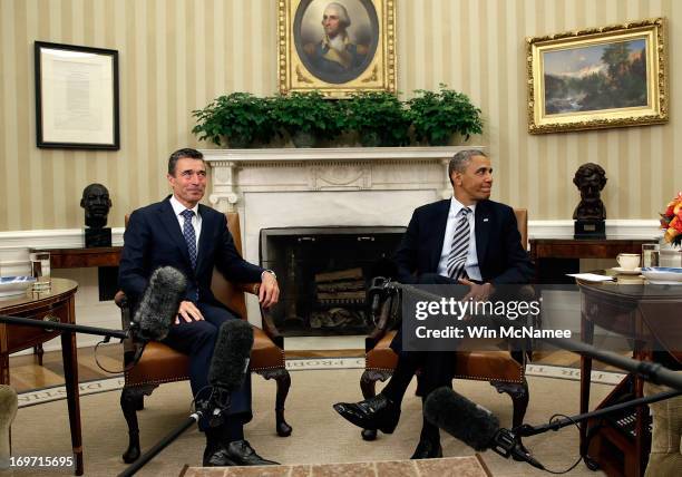 President Barack Obama meets with NATO Secretary General Anders Fogh Rasmussen in the Oval Office of the White House May 31, 2013 in Washington, DC....