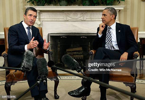 President Barack Obama meets with NATO Secretary General Anders Fogh Rasmussen in the Oval Office of the White House May 31, 2013 in Washington, DC....