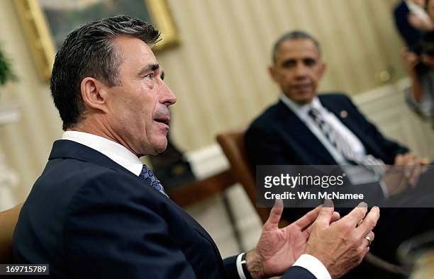 President Barack Obama meets with NATO Secretary General Anders Fogh Rasmussen in the Oval Office of the White House May 31, 2013 in Washington, DC....