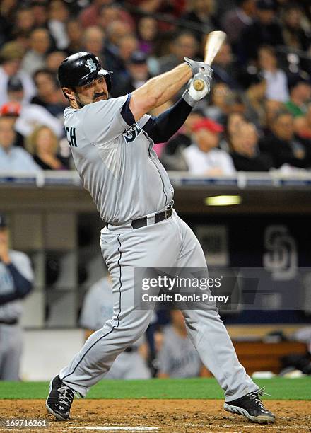 Kelly Shoppach of the Seattle Mariners plays during a baseball game against the San Diego Padres at Petco Park on May 29, 2013 in San Diego,...