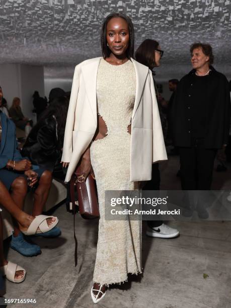 Anna Diop attends the Jil Sander fashion show during the Milan Fashion Week Womenswear Spring/Summer 2024 on September 23, 2023 in Milan, Italy.