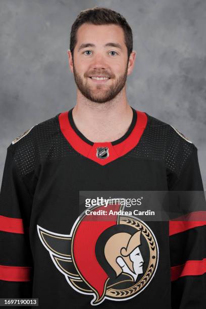 Josh Currie of the Ottawa Senators poses for his official headshot for the 2023-2024 season on September 20, 2023 at Canadian Tire Centre in Kanata,...
