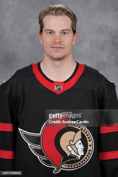Matthew Highmore of the Ottawa Senators poses for his official headshot for the 2023-2024 season on September 20, 2023 at Canadian Tire Centre in...