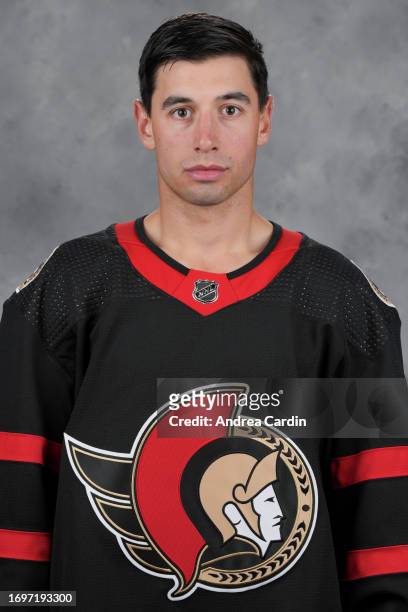 Brennan Saulnier of the Ottawa Senators poses for his official headshot for the 2023-2024 season on September 20, 2023 at Canadian Tire Centre in...
