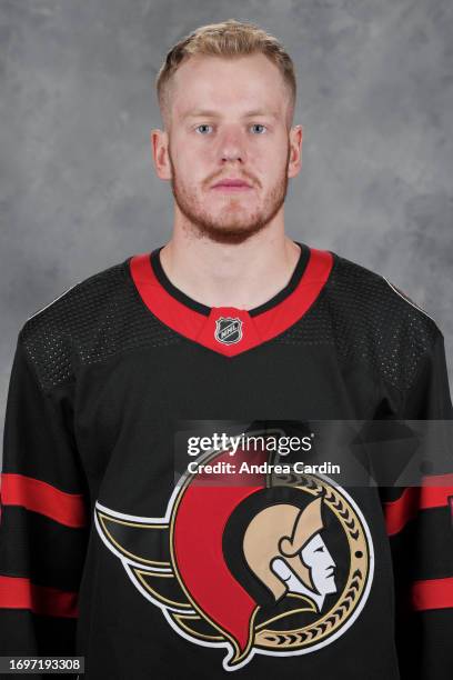 Maxence Guenette of the Ottawa Senators poses for his official headshot for the 2023-2024 season on September 20, 2023 at Canadian Tire Centre in...