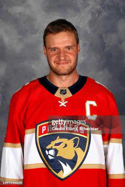 Aleksander Barkov of the Florida Panthers poses for his official headshot for the 2023-2024 NHL season on September 20, 2023 at the Amerant Bank...