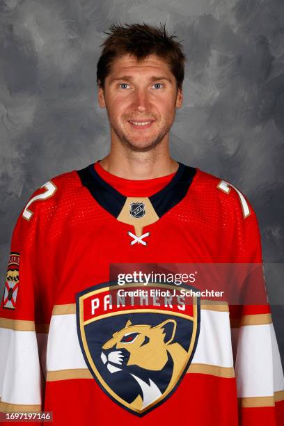 Goaltender Sergei Bobrovsky of the Florida Panthers poses for his official headshot for the 2023-2024 NHL season on September 20, 2023 at the Amerant...