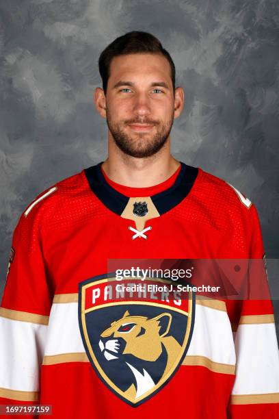 Goaltender Anthony Stolarz of the Florida Panthers poses for his official headshot for the 2023-2024 NHL season on September 20, 2023 at the Amerant...