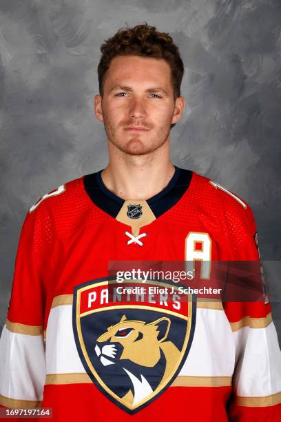 Matthew Tkachuk the Florida Panthers poses for his official headshot for the 2023-2024 NHL season on September 20, 2023 at the Amerant Bank Arena in...