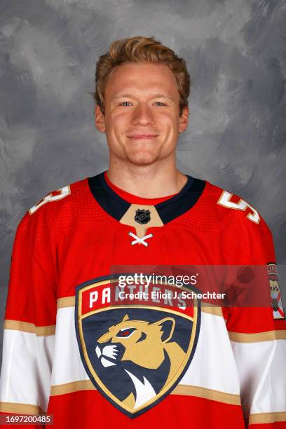 John Ludvig of the Florida Panthers poses for his official headshot for the 2023-2024 NHL season on September 20, 2023 at the Amerant Bank Arena in...