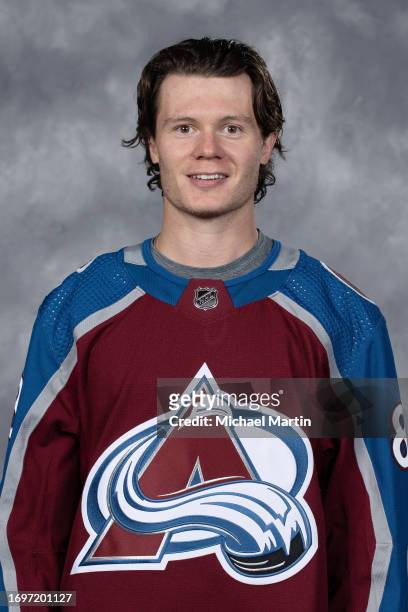 Jack Ahcan of the Colorado Avalanche poses for his official headshot for the 2023-2024 NHL season on September 20, 2023 at Ball Arena in Denver,...