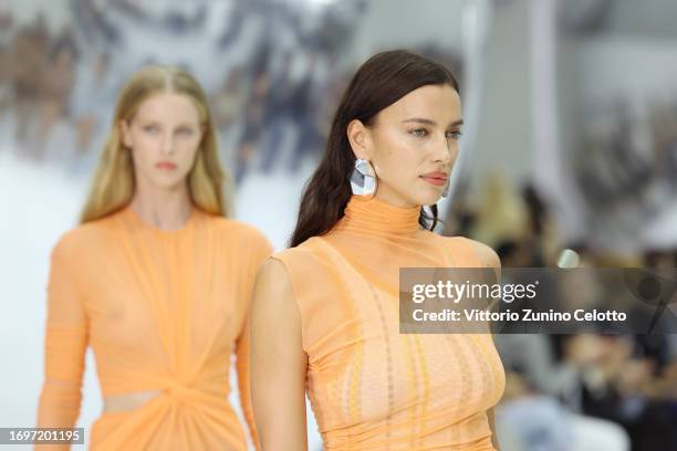 Irina Shayk walks the runway at the Missoni fashion show during the Milan Fashion Week Womenswear Spring/Summer 2024 on September 23, 2023 in Milan,...