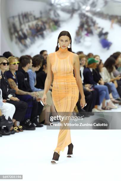 Irina Shayk walks the runway at the Missoni fashion show during the Milan Fashion Week Womenswear Spring/Summer 2024 on September 23, 2023 in Milan,...