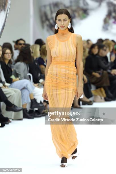 Irina Shayk walks the runway at the Missoni fashion show during the Milan Fashion Week Womenswear Spring/Summer 2024 on September 23, 2023 in Milan,...