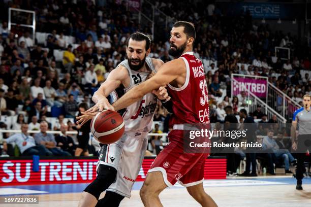 Tornike Shengelia of Virtus Segafredo Bologna and Nikola Mirotic of EA7 Emporio Armani Milan in action during the LBA FrecciaRossa Supercup 2023...