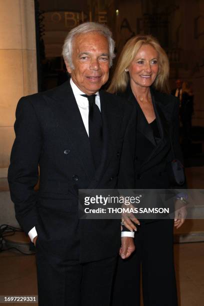 Designer Ralph Lauren poses with his wife Ricky before the Ralph Lauren gala dinner on April 27, 2011 at the Arts Decoratifs museum in Paris as part...