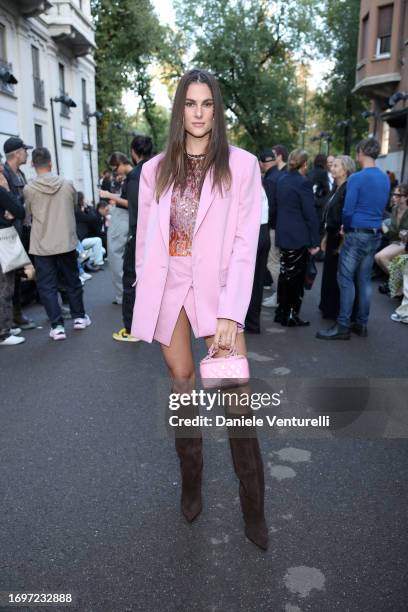 Francesca Sofia Novello attends the The Attico fashion show during the Milan Fashion Week Womenswear Spring/Summer 2024 on September 23, 2023 in...