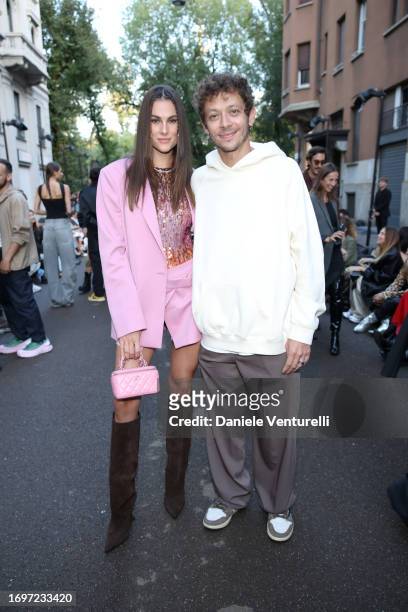 Francesca Sofia Novello and Valentino Rossi attend the The Attico fashion show during the Milan Fashion Week Womenswear Spring/Summer 2024 on...