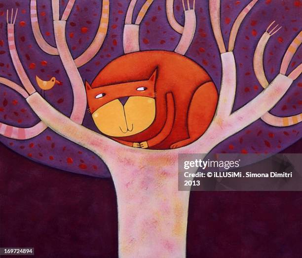 between the leaves - two cats stock illustrations