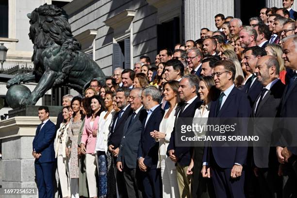Partido Popular leader and candidate for prime minister, Alberto Nunez Feijoo , and the rest of the PP parliamentary group and members of the senate...