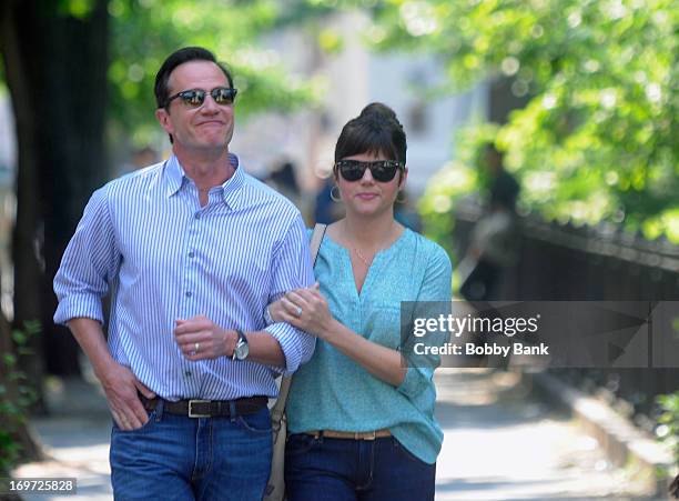 Tim DeKay and Tiffani Thiessen on the set of "White Collar" on May 31, 2013 in New York City.